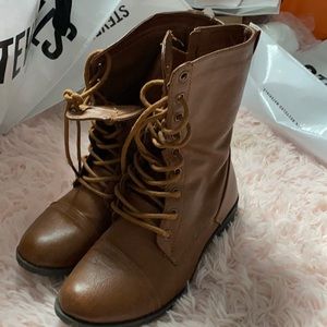 Brown combat boots